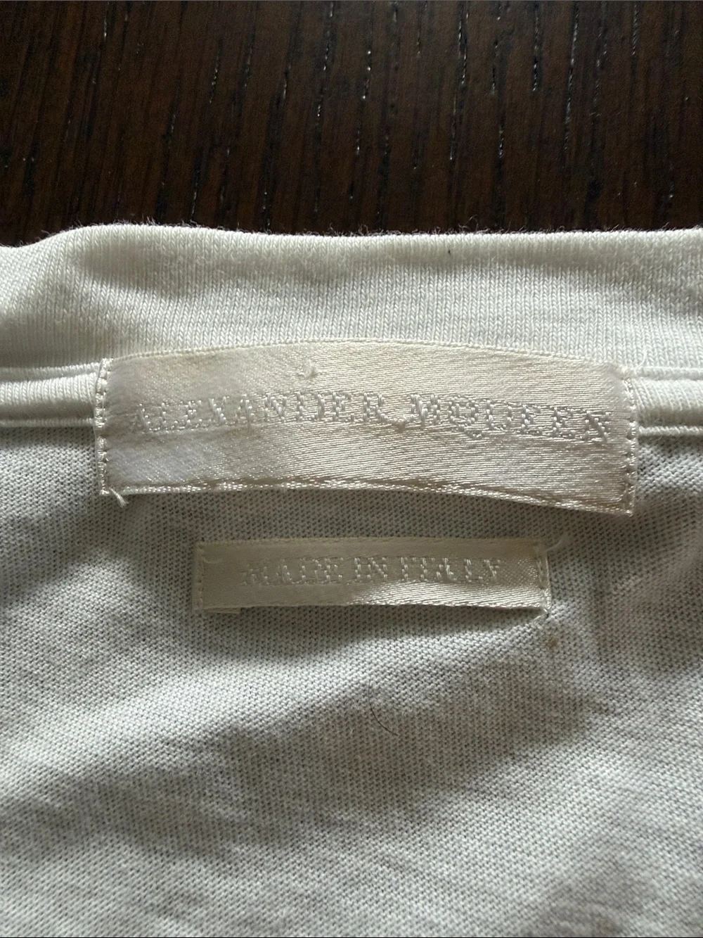 Alexander McQueen White Tee with Blue Vertical 'HONOUR' Panel